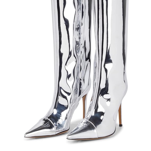 Arqa Metallic Knee High Boots Stiletto Heel Wide Calf  Pointed Toe size 10 43 - Picture 6 of 11